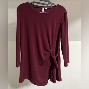 Elle Long-Sleeve Side-Knot Tunic - Burgundy